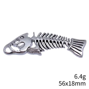 Vintage silver style fish bone skeleton charm pendant for DIY jewelry making 56x18mm