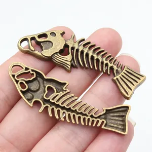 Antique bronze vintage fishbone skeletal pendant charms for jewelry making 56x18mm