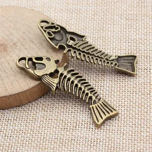 Vintage bronze alloy fishbone skeleton pendant charm 56x18mm for DIY jewelry making