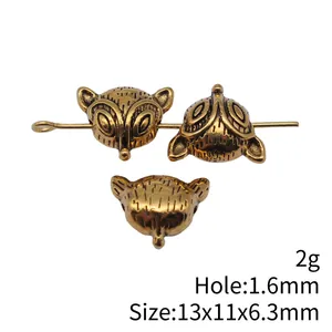 Antique gold fox head alloy beads for DIY jewelry making, 13x11x6.3mm size, hole 1.6mm