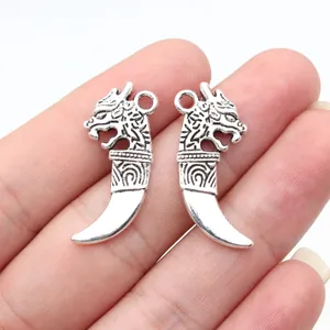 Colgante Diente de Lobo de Aleación de Zinc Plata Antigua Con Cabeza de Dragón Vintage Étnico Accesorios para Joyería