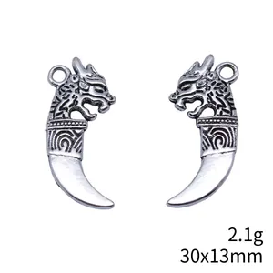 Colgante de diente de lobo en plata antigua con cabeza de dragón, DIY de 30x13mm.
