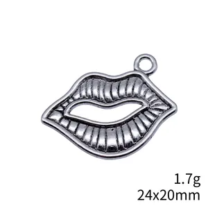 Antiek zilveren lippen hanger voor DIY sieraden maken, afmeting 24x20 mm, metalen bedel