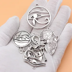 8pcs Antique Silver Ancient Egyptian Eye of Horus and Ankh Charms Set for Jewelry Making