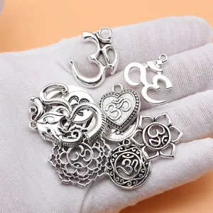 Lot de 10 breloques symbole Om yoga argent antique pour bijoux DIY