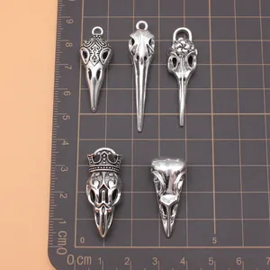Antique silver bird skull pendants set for jewelry making DIY crafts 5 pieces set
