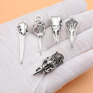 Antique silver bird skull pendant charms set for gothic jewelry making