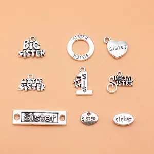 Antiksilber Legierung Schwester Thema Anhänger Für DIY Schmuckherstellung Sammlung Big Little Special Sister Pendants Herz Rund Metall Gravierte Zubehör Für Halskette Armband