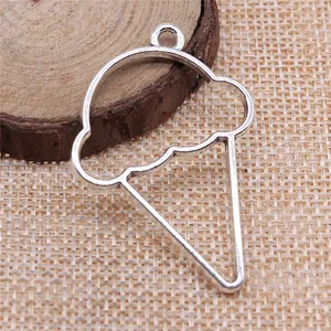 Silver ice cream cone shaped metal open bezel pendant for resin jewelry making craft