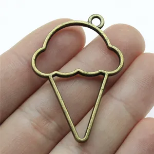 Vintage bronze ice cream cone open bezel pendant for DIY resin jewelry crafting 46x32mm