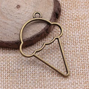 Vintage antique bronze ice cream cone shaped metal open bezel pendant for DIY resin jewelry
