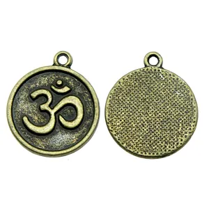 Hoogwaardige 18mm antieke bronzen cirkelvormige Om-symbool hanger voor DIY-sieraden