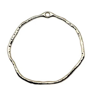 Hammered irregular gold circle pendant for DIY earring jewelry making 44x42mm