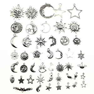 Antiksilber Zinklegierung Sonne Mond Stern Himmlische Charms Für DIY Schmuckherstellung Anhänger Halskette Armband Bastelzubehör