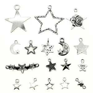 Antiksilberne Zinklegierung-Anhänger mit Sonne, Mond und Sternen für DIY-Schmuck