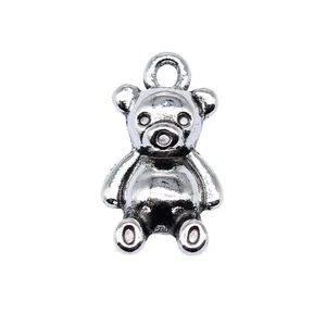 Antique silver teddy bear charm pendant for DIY jewelry making accessories size 23x13mm