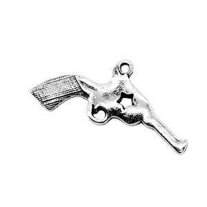 Antique silver alloy pistol pendant with star cutout for DIY jewelry making 31x18mm