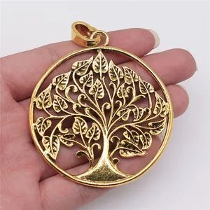 Pendentif circulaire arbre de vie en alliage d'or antique pour fabrication de bijoux DIY