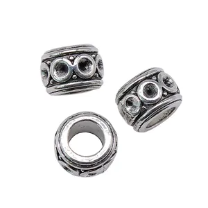 Drie vintage zilveren legering kralen met groot gat voor DIY sieraden maken 8x8x6mm