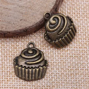 Antieke bronzen DIY zinklegering cupcake bedeltjes voor sieraden, 22x19mm
