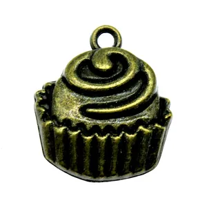 Antieke bronzen cupcake bedel hanger voor DIY sieraden maken accessoires 22x19mm 2,2g