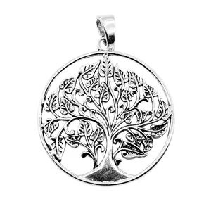Grand pendentif Arbre de Vie en argent antique pour création bijoux DIY
