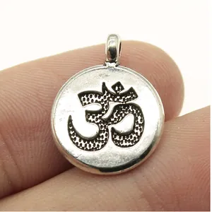 Vintage Metal Om Symbol Round Pendant Double Sided Religious Yoga Zen Charm For DIY Jewelry Making Findings Accessory