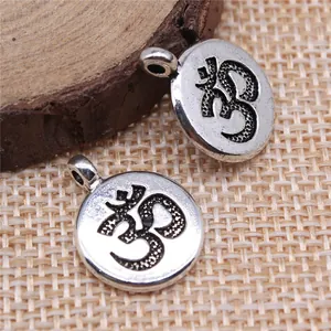 Double-sided antique silver Om symbol round charms for DIY jewelry making 19x15mm