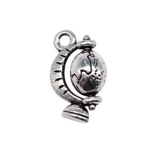 Antique silver globe charm for DIY jewelry making and creative crafting projects 17x12mm