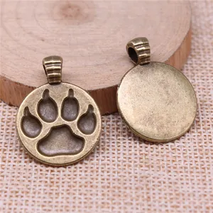 Antiek bronzen hanger met dierenpootafdruk voor DIY-sieraden, maat 21x28mm