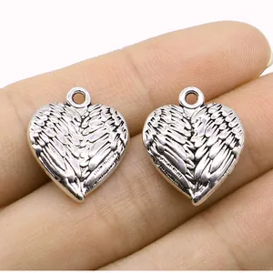 Antique Silver Metal 3D Heart Wing Pendant For Jewelry Making DIY Vintage Heart Wings Charms Findings Crafting Accessories