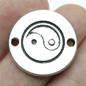 Round silver-colored Tai Chi Yin Yang connector for DIY jewelry making 25mm