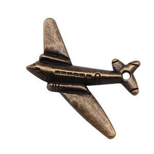 Colgante de avión de bronce vintage para joyería DIY, accesorio de metal de 25x31mm