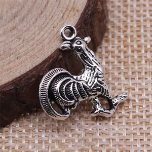Vintage zilveren haan bedeltje 20x16mm voor DIY handgemaakte sieraden en knutselprojecten