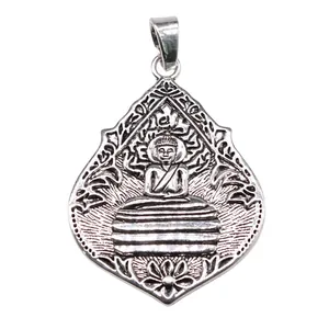 Large vintage silver Bodhi leaf Buddha pendant necklace charm for DIY jewelry making