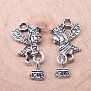 Ciondolo ape cartone animato argento vintage con vasetto di miele per fai da te