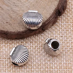 Antique silver shell-shaped large hole spacer beads for DIY jewelry making crafts