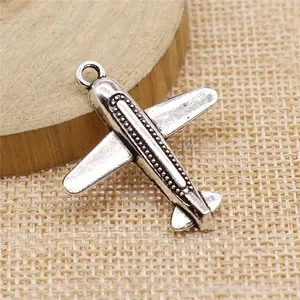 Colgante de avión de plata antigua para hacer joyas artesanales DIY accesorio 32x35mm