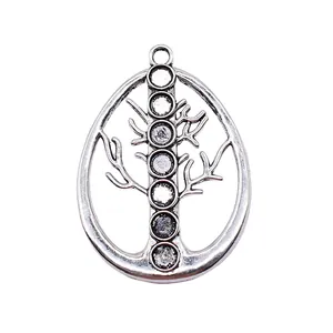 Antique silver tree of life pendant featuring 7 chakra circular stone settings, 35x48mm