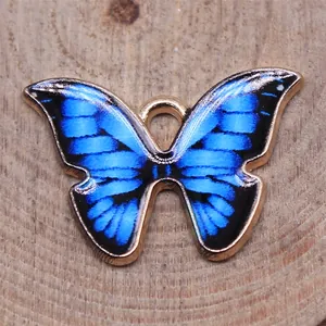 Pendentif papillon bleu exquis pour la création de bijoux DIY, accessoire en métal 21x15mm