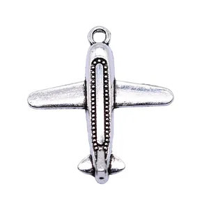 Colgante de avión vintage plata antigua para creación de joyas DIY artesanal 32x35mm