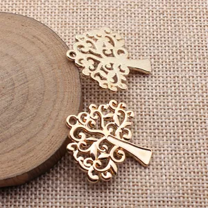 Goldene hohle Lebensbaum Anhänger für DIY Schmuckherstellung und Basteln, 31x30mm Größe