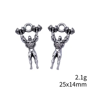 Antique silver bodybuilding muscular man charm for gym jewelry making 25x14mm 2.1g