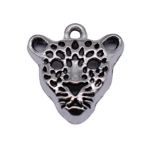 Minimalist antique silver leopard head hollow pendant charm for DIY jewelry making, 20x18mm
