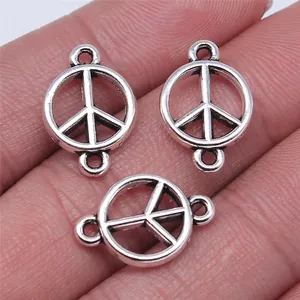 Vintage Zinklegierung Friedenszeichen Verbinder DIY Schmuckzubehör Antik Silber Bronze Rund Doppelöse Glieder Für Armband Halskette Handgefertigte Anhänger
