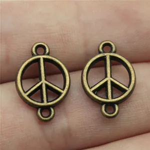 Antik-Messing-Friedenszeichen-Verbinder mit zwei Ösen für DIY-Schmuck und Basteln