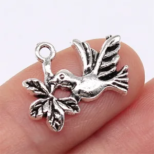 Antique Zinc Alloy Pigeon Olive Branch Pendant For DIY Jewelry Making Peace Dove Charm Retro Craft Pendant Accessories