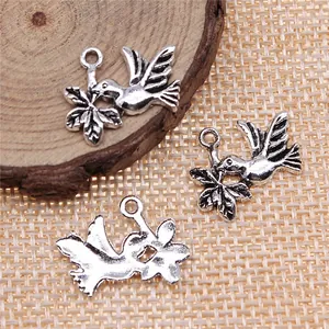 Zinc alloy peace dove and olive branch charms for DIY jewelry making pendants 15x20mm