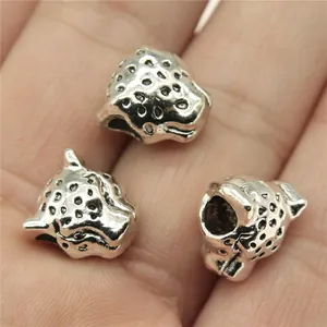 Retro Antique Silver Zinc Alloy Leopard Head Large Hole Beads Animal Charms Spacer Beads For DIY Jewelry Making Crafts