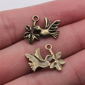 Antique bronze dove with olive branch charms 15x20mm for DIY jewelry making accessories